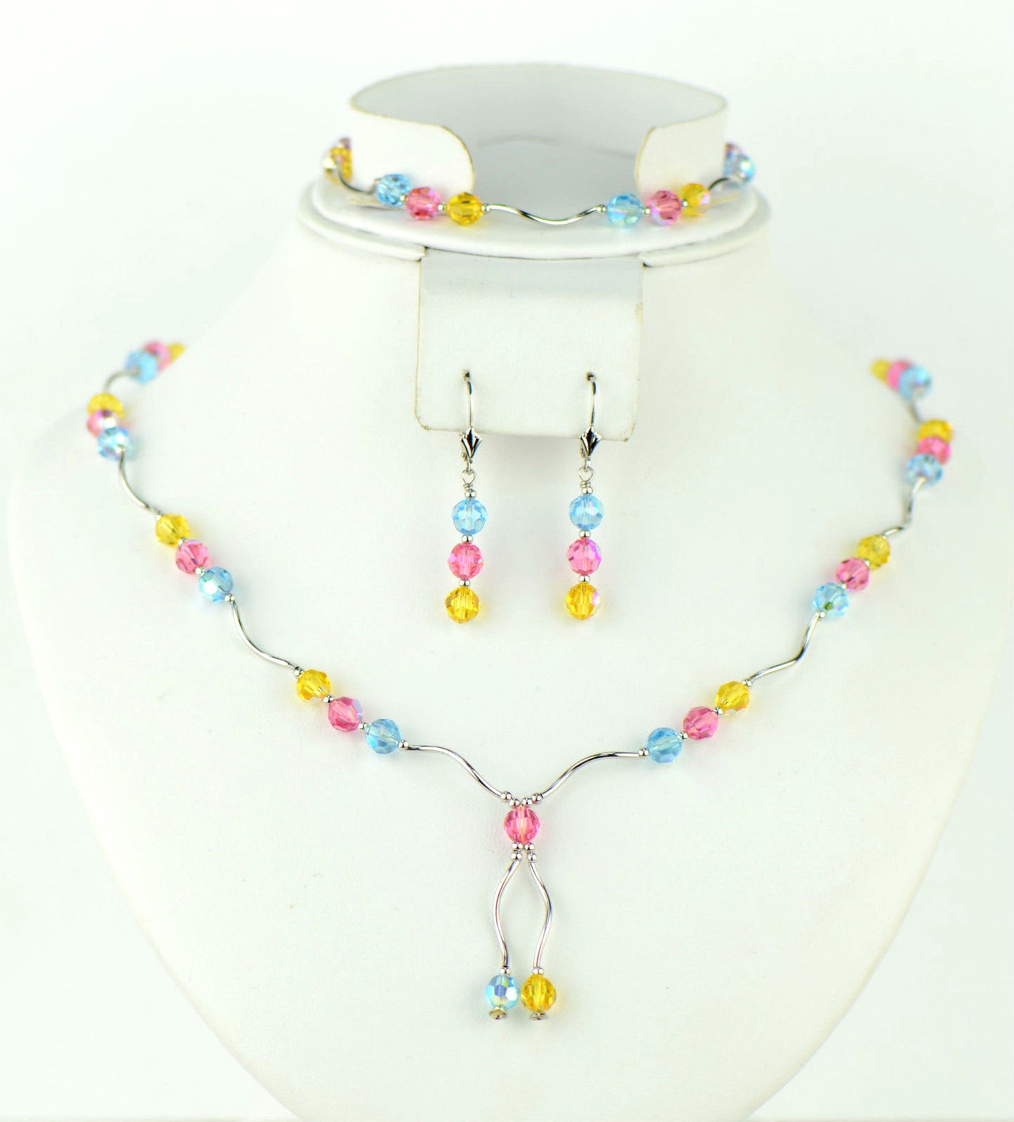 Sterling Silver Crystal 3 pc Jewelry Set Earrings Bracelet and Necklace