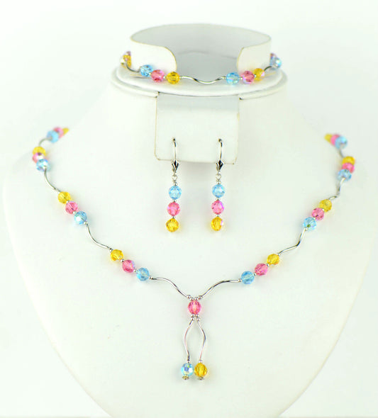 Sterling Silver Crystal 3 pc Jewelry Set Earrings Bracelet and Necklace