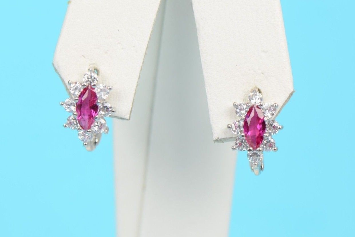 925 Sterling Silver Birthstone Cubic Zirconia CZ Leverback Flower Earrings