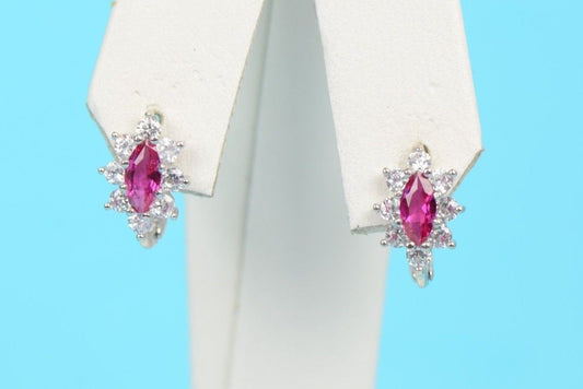 925 Sterling Silver Birthstone Cubic Zirconia CZ Leverback Flower Earrings