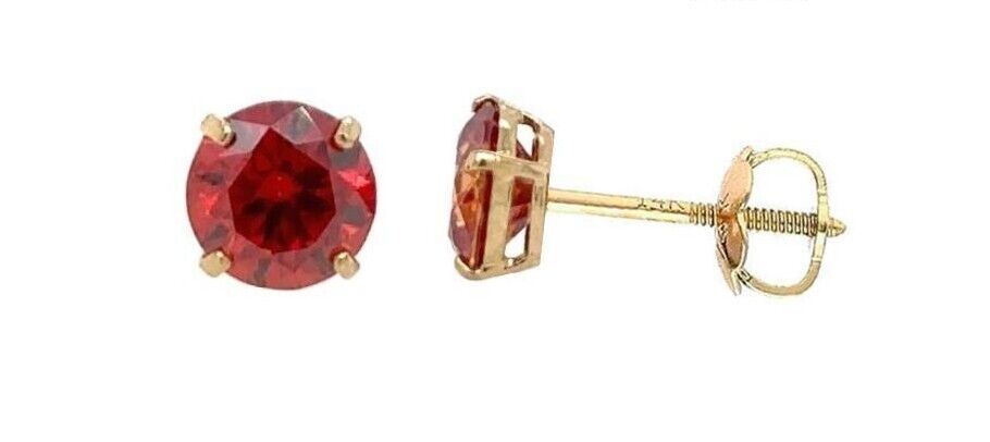 14K Gold GRA Certified D-VVS1 Round Garnet Moissanite Screw Back Studs Earrings