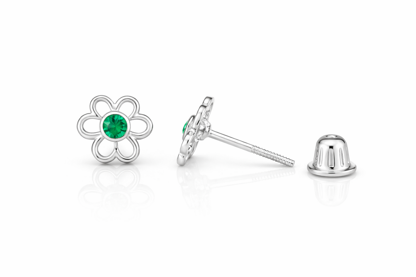 14k Yellow/White Flower Studs Earrings Screwback