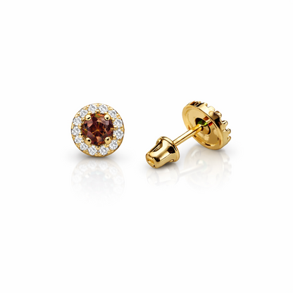 14k Yellow Gold Halo Stud Earrings with Screw  Back