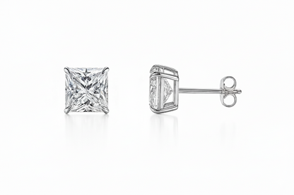 14k White Gold Solid Square Princess Cut Birthstone 6MM CZ Stud Earrings