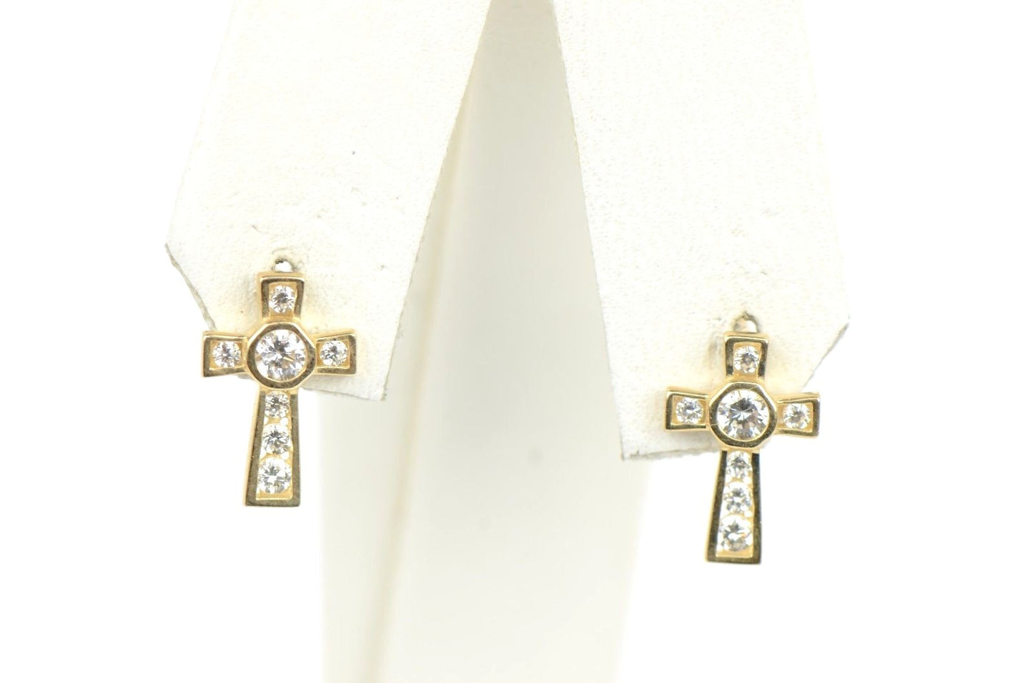 14K Yellow or White Gold Cubic Zirconia CZ Cross Earrings