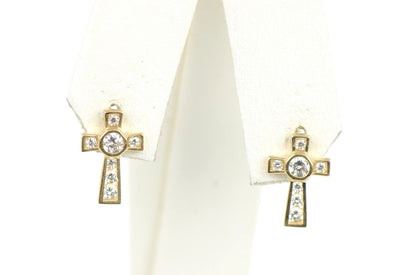 14K Yellow or White Gold Cubic Zirconia CZ Cross Earrings