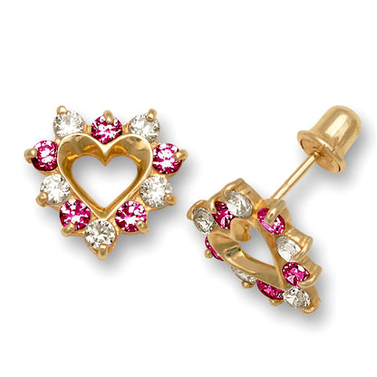 14K Yellow Gold Heart Shape CZ Earrings for Women