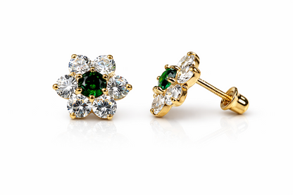 14k White Gold Flower Stud CZ Earrings screw back
