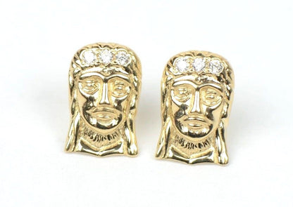 14k Yellow or White Gold Jesus Face CZ Stud Earrings