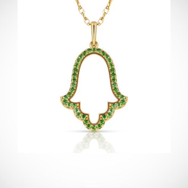 Hamsa Hand Evil Eye Charm Pendant For Women Simulated CZ Crystal 14k Yellow Gold