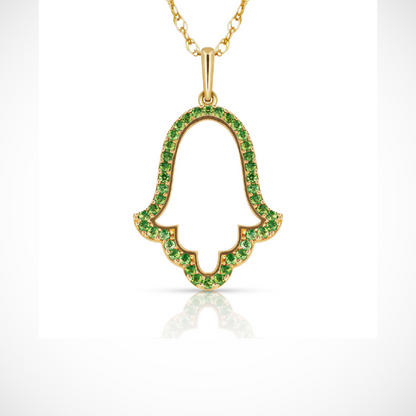 Hamsa Hand Evil Eye Charm Pendant For Women Simulated CZ Crystal 14k Yellow Gold