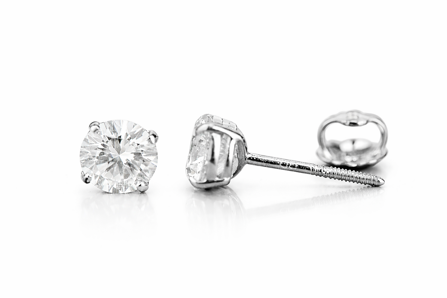 14k Heavy Basket White Gold Round AAA Quality CZ Stud with Screw Back