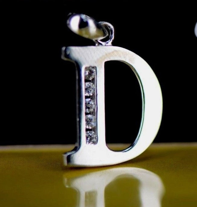 14k Solid White Gold Initial Letter CZ Pendant