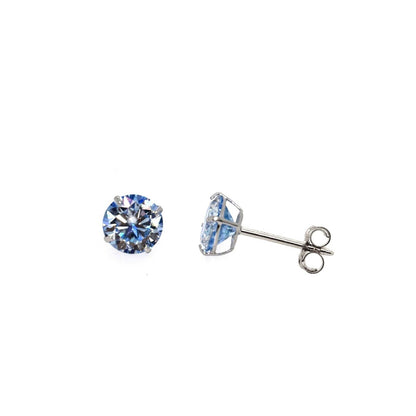 14K Gold GRA Certified D-VVS1 Ocean Blue Moissanite Push Back Studs Earrings