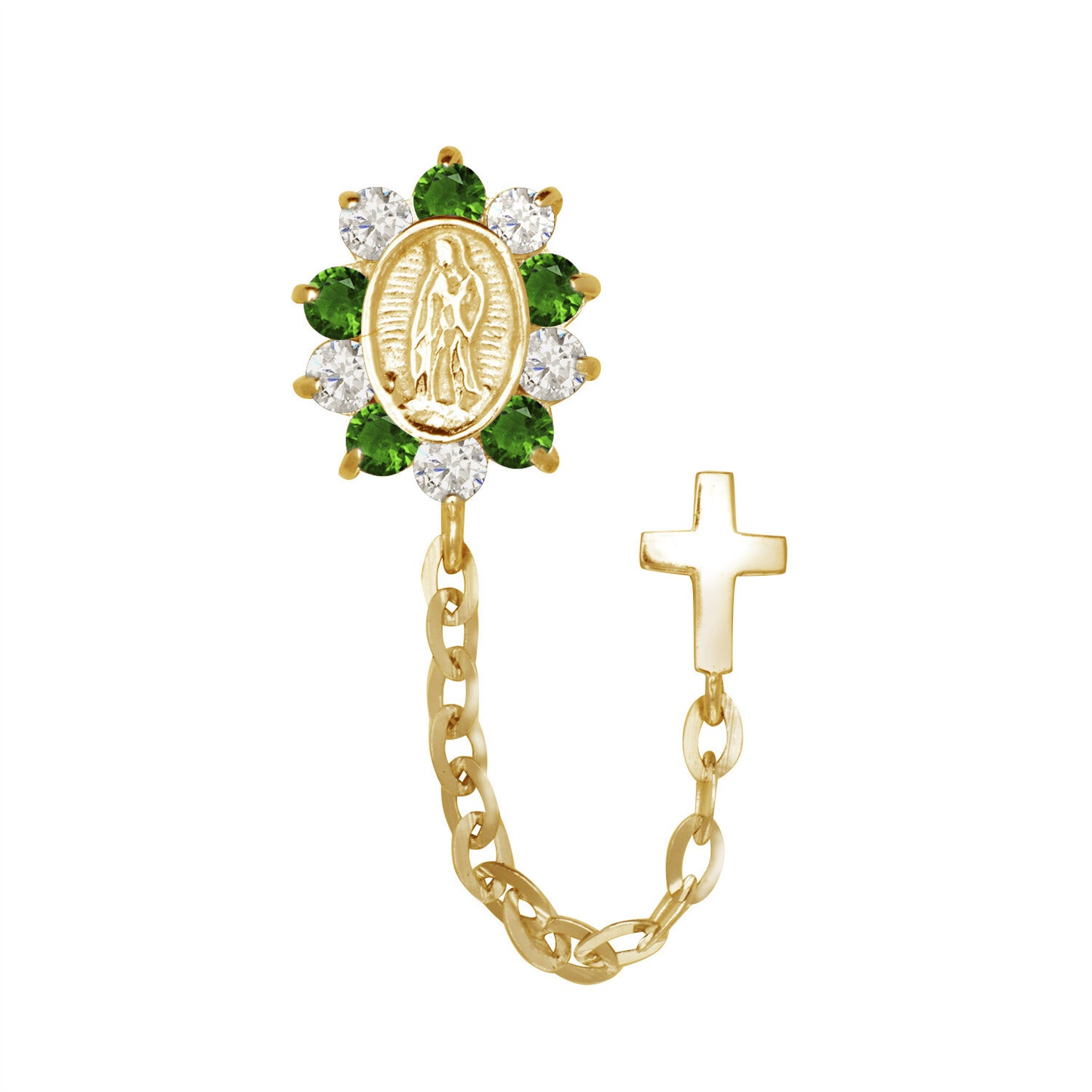 14K Yellow or White Gold Guadalupe Virgin Mary Screw Back CZ Stud Earrings