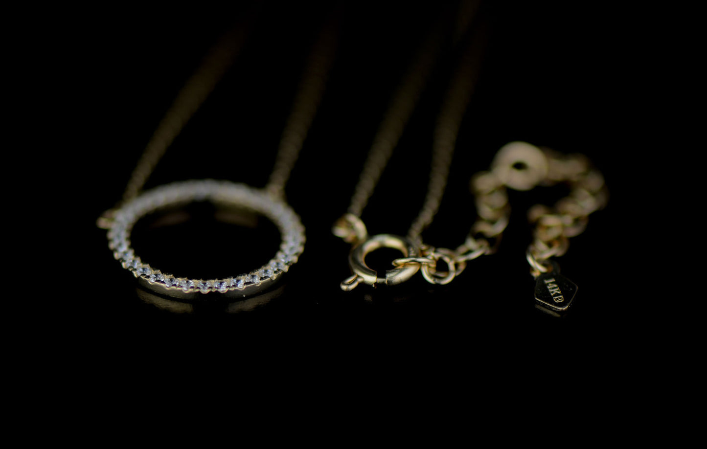 14K Yellow Gold CZ Circle Necklace Cable Chain