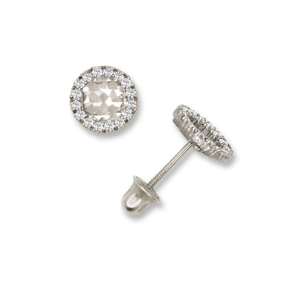 14K Yellow & White Gold Small Round Shaped CZ Earrings for Women