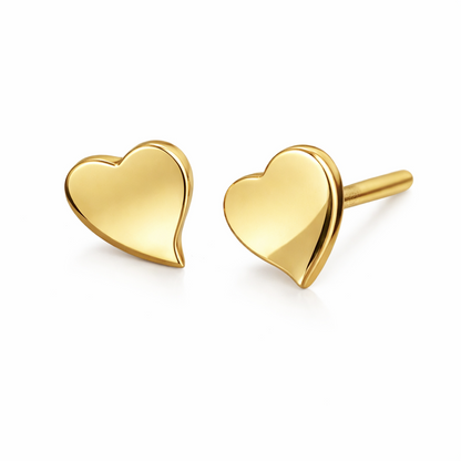 14K Solid White Yellow Gold Heart Shape Stud Earrings