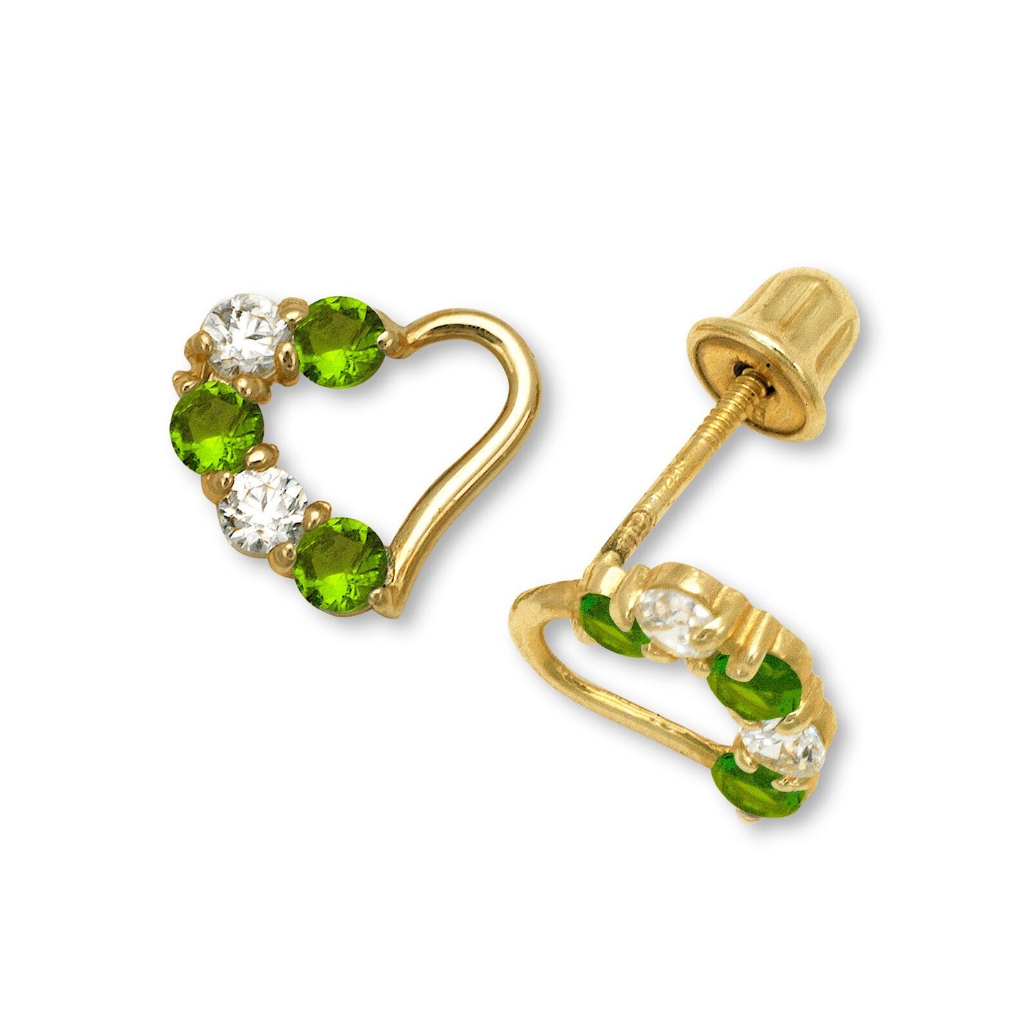 14K Yellow & White Gold Heart Stud Earrings for Girls