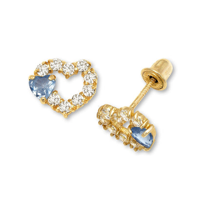 14K Yellow & White Gold Heart Shape Screw Back Earrings for Women