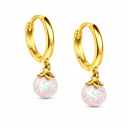14k Yellow / White Gold Opal Huggie Dangle Earrings