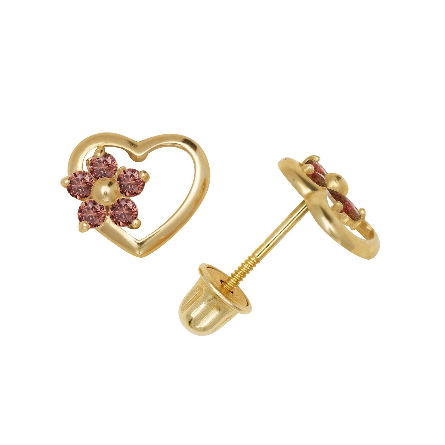 14K Yellow & White Gold Heart Shaped CZ Stud Earrings for Women