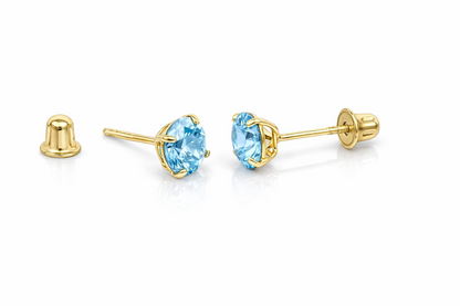 14K Solid Yellow Gold 5mm Round Birthstone screw back Stud Earrings for Women