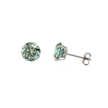 14K Gold GRA Certified D-VVS1 Round Green Moissanite Push Back Studs Earrings