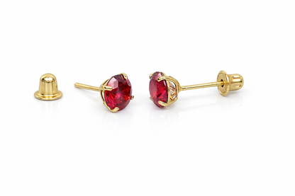 14K Solid Yellow Gold 5mm Round Birthstone screw back Stud Earrings for Women