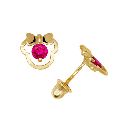 14K Yellow & White Gold Pretty Mouse with Bow Studs Earrings for Women