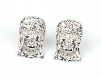 14k Yellow or White Gold Jesus Face CZ Stud Earrings