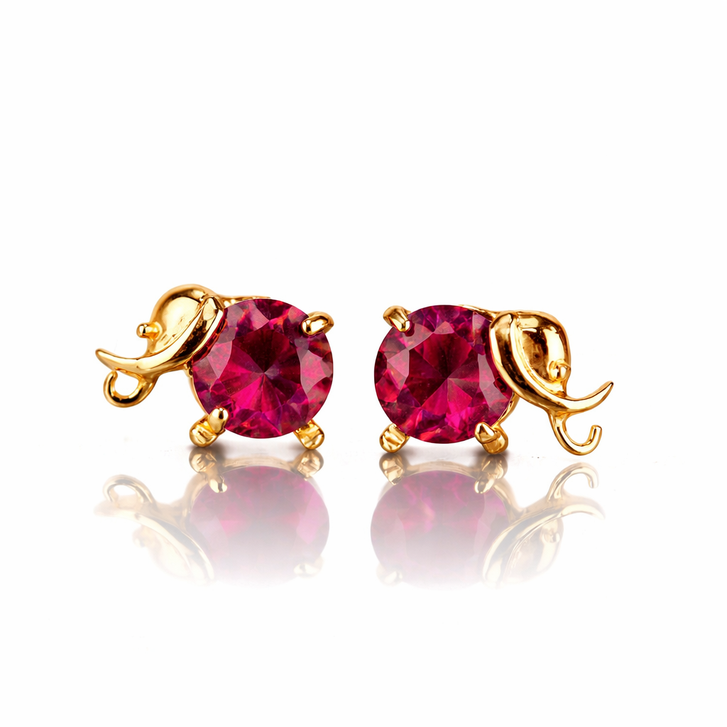 14k Yellow Gold Elephant Birthstone Screw Back Earring