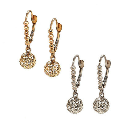 14k Yellow and White Gold Diamond Cut Leverback Earrings