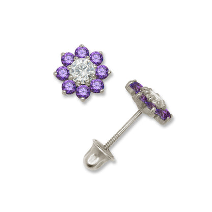 14K Yellow & White Gold Small Beautiful CZ Flower Stud Earrings for  Girls