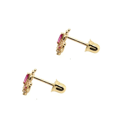 14K Solid Yellow Gold Crown Screw Back CZ Stud Earrings