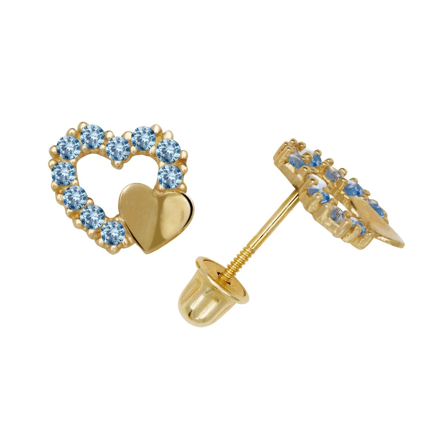 14K Yellow & White Gold  Pretty CZ Heart Shaped Stud Earrings for Women