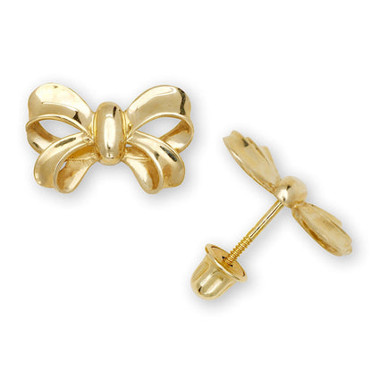 14K Yellow & White Gold Unique Large Bow Post Earrings for Women