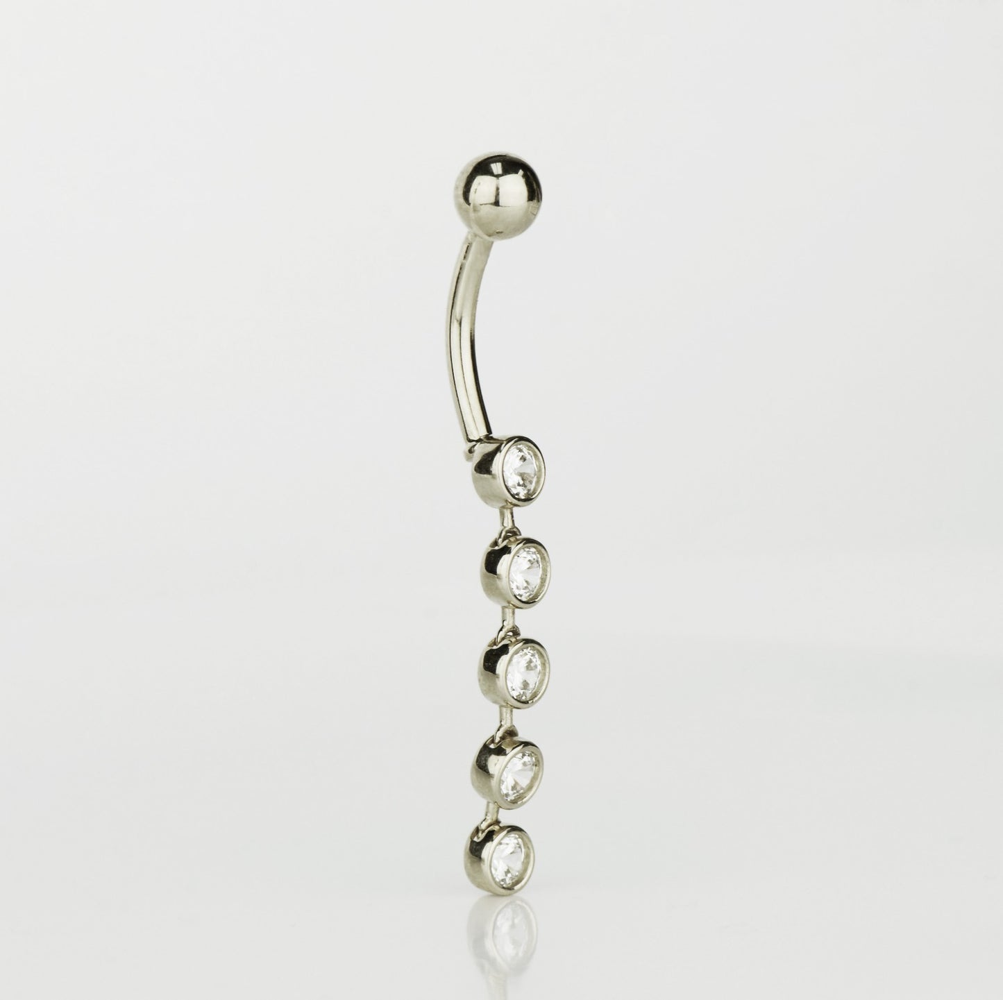 14k Yellow or White Gold Belly Button Dangle CZ Bezel Barbel Bar Ring