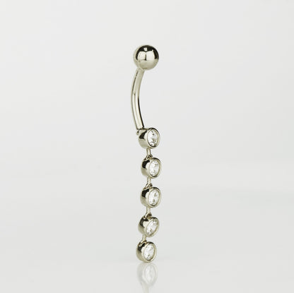 14k Yellow or White Gold Belly Button Dangle CZ Bezel Barbel Bar Ring