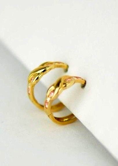 hoop 14k yellow gold round CZ earrings huggies huggie earring