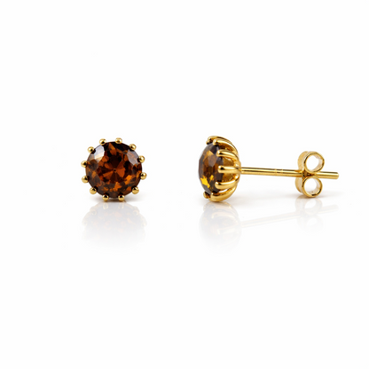 14k Solid Yellow Gold 6mm Round Birthstone Push Back Earrings