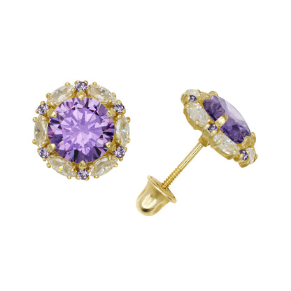 14k Yellow/White Gold Halo Marquise Stud Earrings