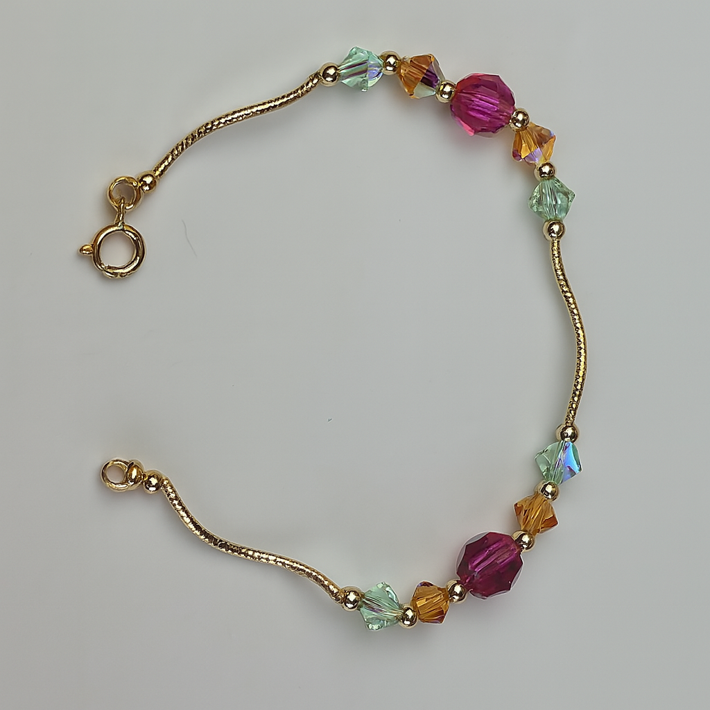 14K Yellow Gold Elegant Crystals Bracelet Kids Baby Girls & Boy