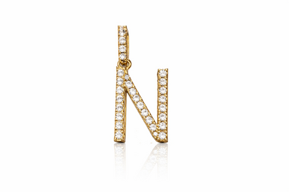 14k Yellow Gold Initial Letter CZ Pendant: Medium