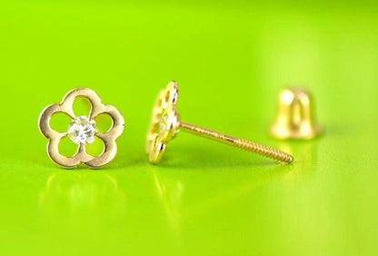 14k Yellow White Gold FlowerCZ Stud Earrings