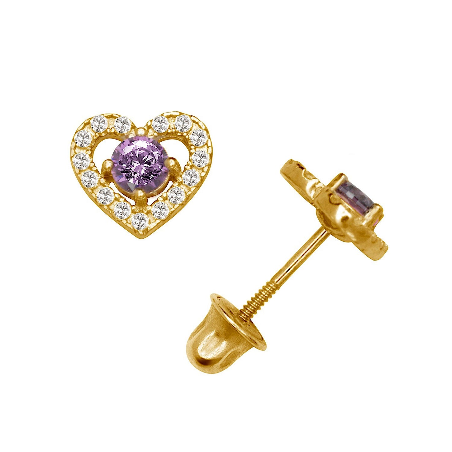 14K Yellow & White Gold CZ Heart Shaped Stud Earrings for Women