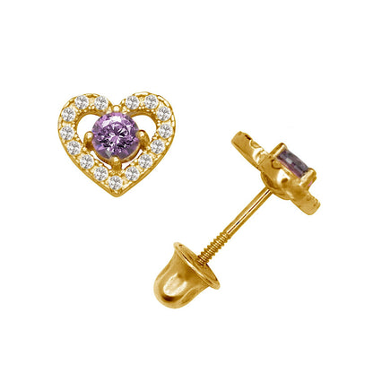 14K Yellow & White Gold CZ Heart Shaped Stud Earrings for Women