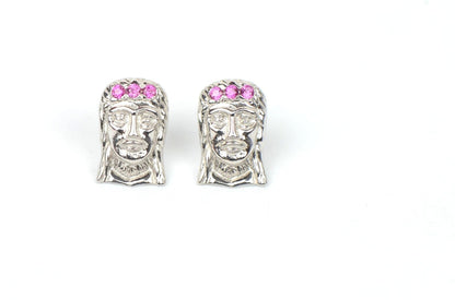 14k Yellow or White Gold Jesus Face CZ Stud Earrings