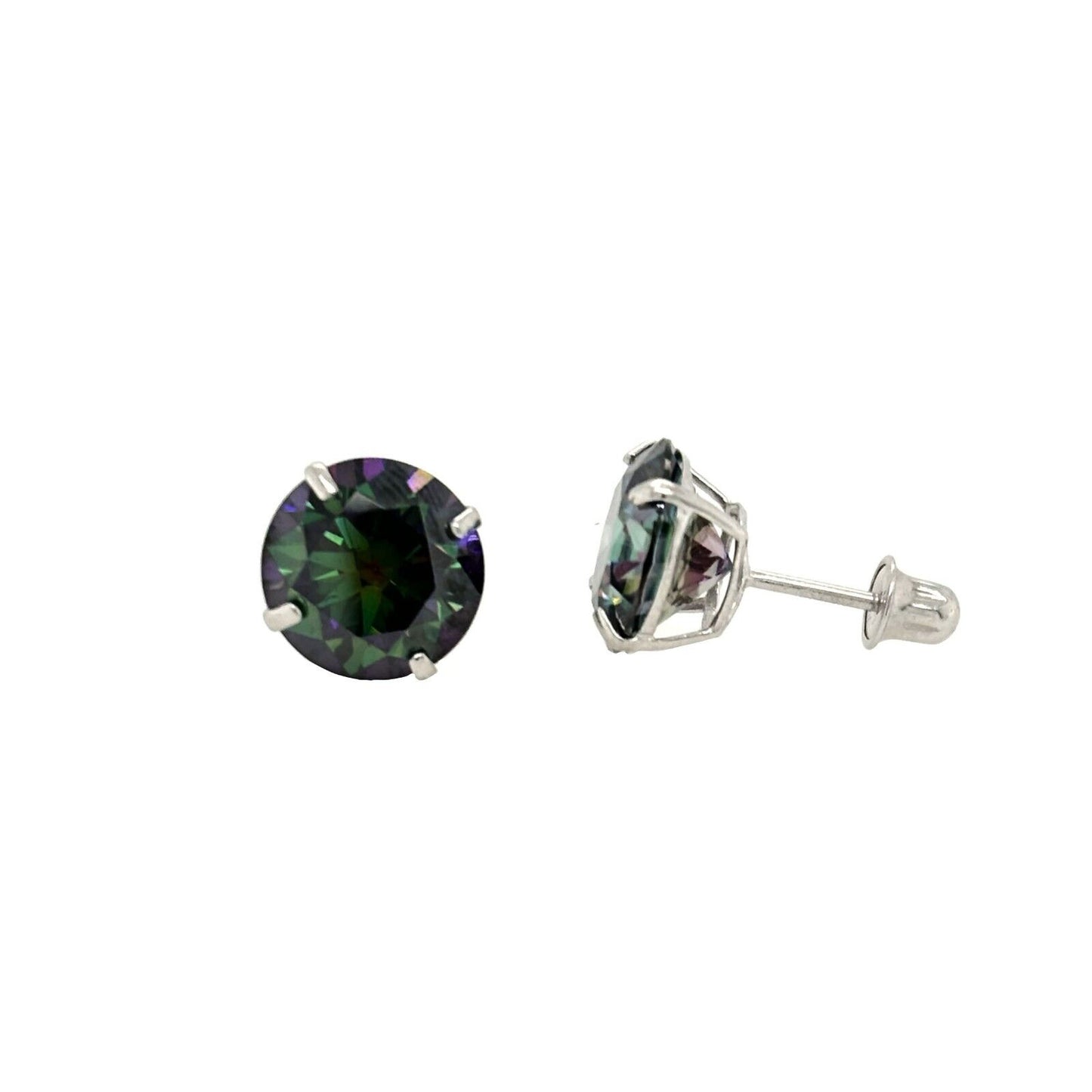 14K Gold GRA Certified D-VVS1 Rainbow Green Moissanite Screw Back Studs Earrings