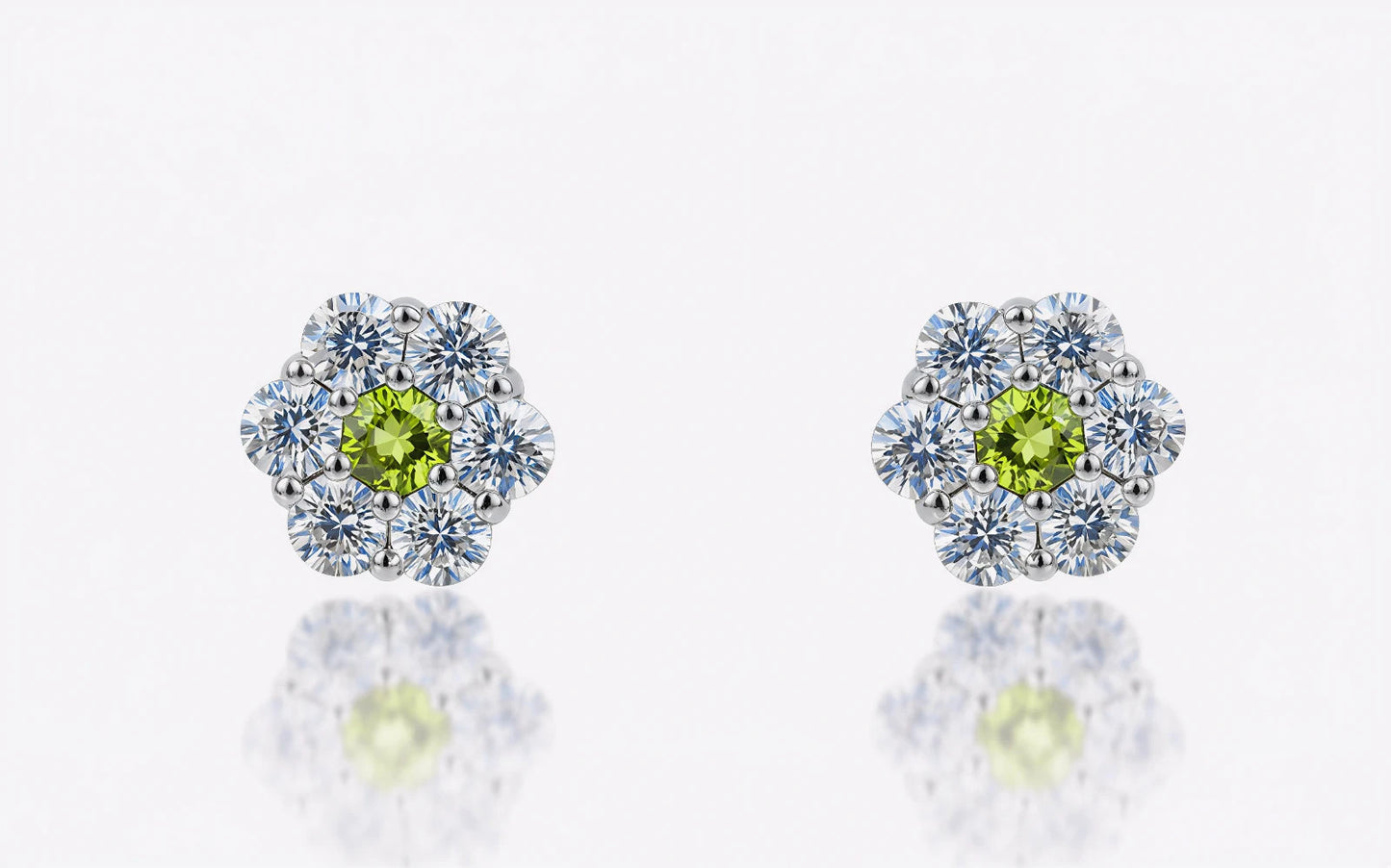 14K White Gold Beautiful Flower CZ Stud Earrings for Women